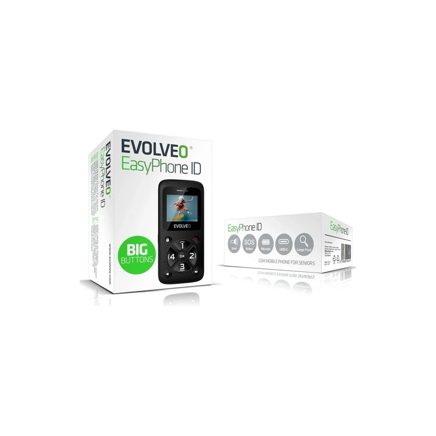 Evolveo - EasyPhone ID, mobilní telefon pro seniory, černá