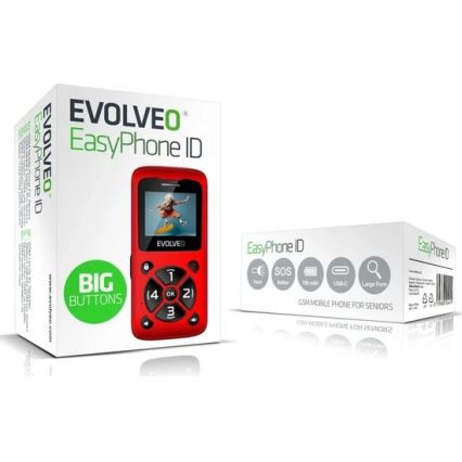 Evolveo - EasyPhone ID, mobilní telefon pro seniory červená