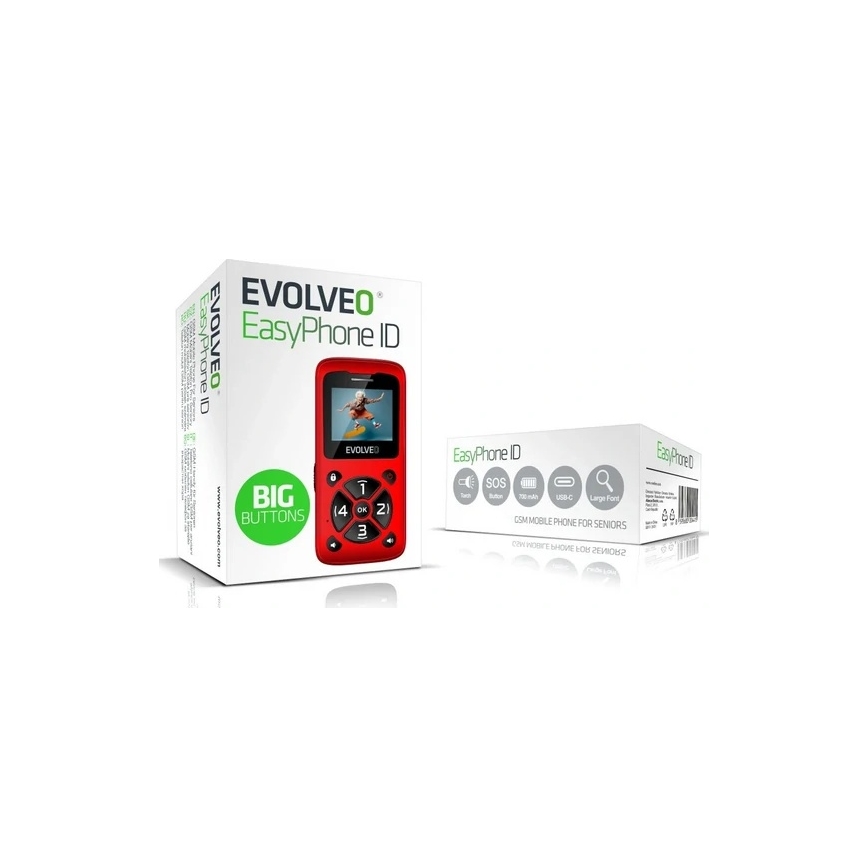 Evolveo - EasyPhone ID, mobilní telefon pro seniory, červený