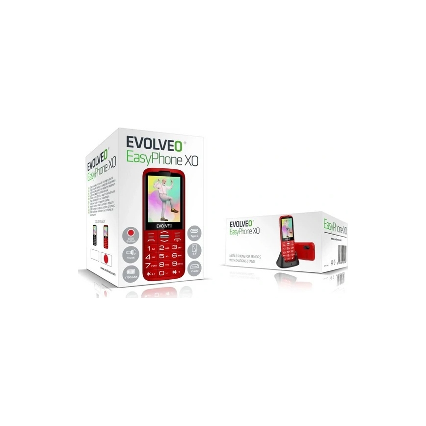 Evolveo - EasyPhone XO, mobilní telefon pro seniory, červená