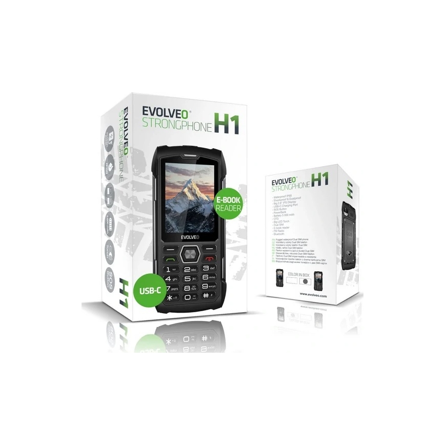 Evolveo - StrongPhone H1, vodotěsný Dual SIM telefon, černo-stříbrný