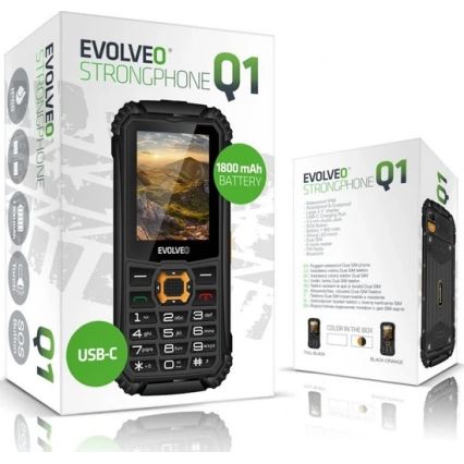 Evolveo - StrongPhone Q1, vodotěsný Dual SIM telefon černá/oranžová