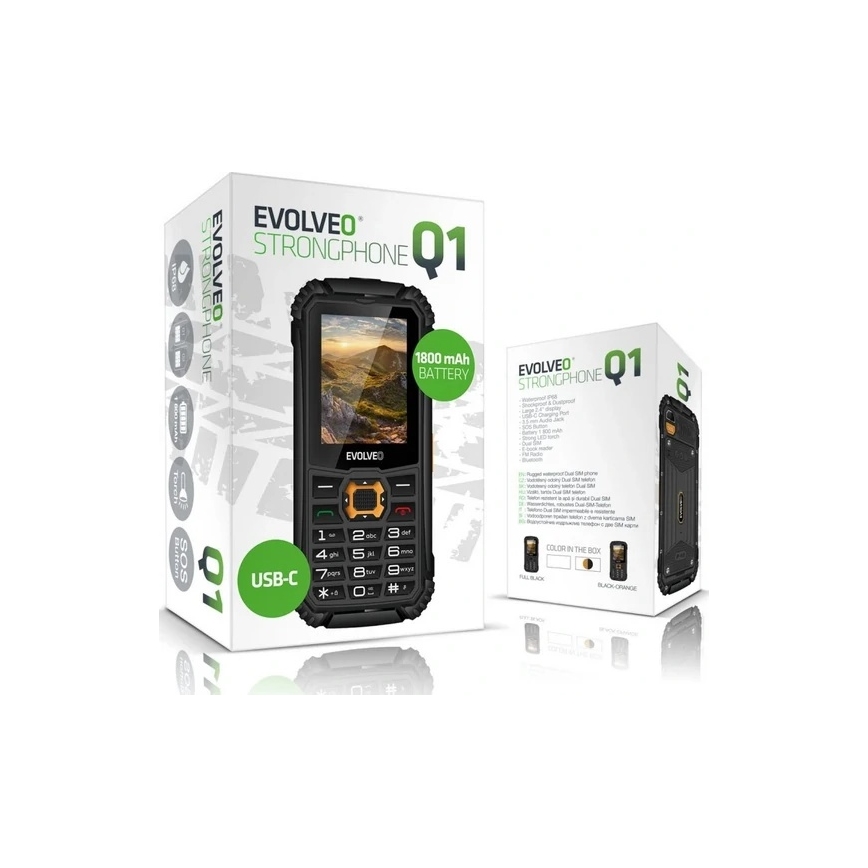 Evolveo - StrongPhone Q1, vodotěsný Dual SIM telefon černá/oranžová