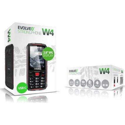 Evolveo - StrongPhone W4, vodotěsný Dual SIM telefon černá/červená