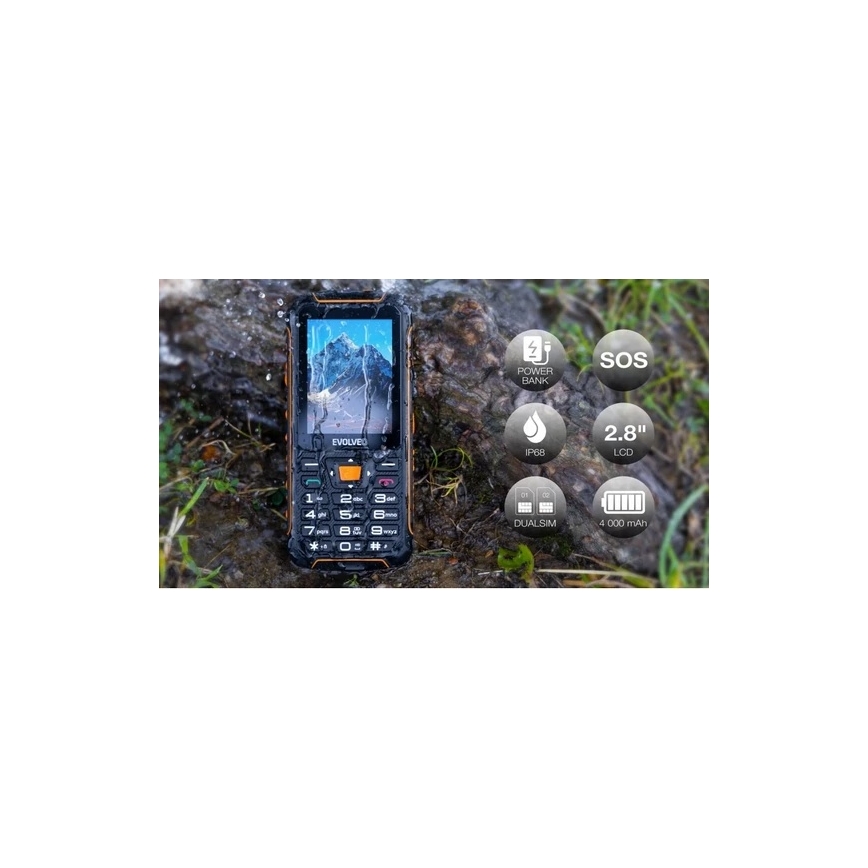Evolveo - StrongPhone Z6, vodotěsný Dual SIM telefon, černo-oranžový