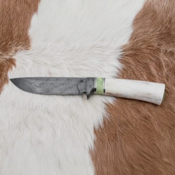Exkluzivní damaškový nůž 13 cm serpentinit/sobí paroh