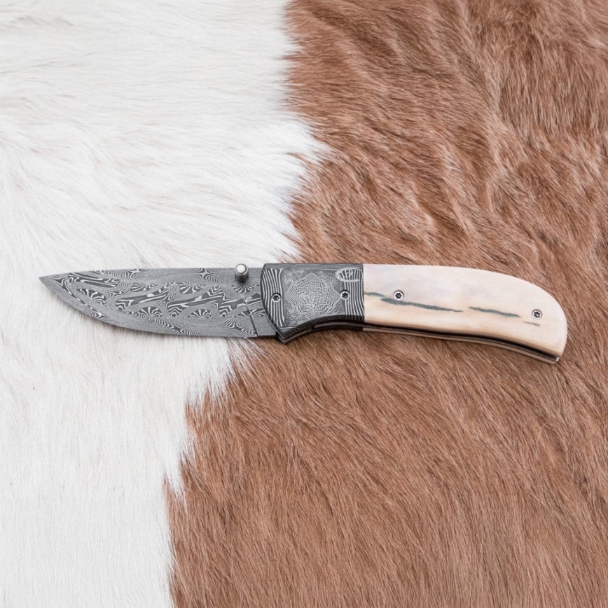Exkluzivní zavírací damaškový nůž 8,6 cm mamutí kel