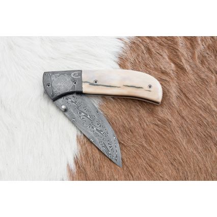 Exkluzivní zavírací damaškový nůž 8,6 cm mamutí kel