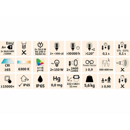 Extol - LED Reflektor se stojanem 2xLED/30W/230V IP65