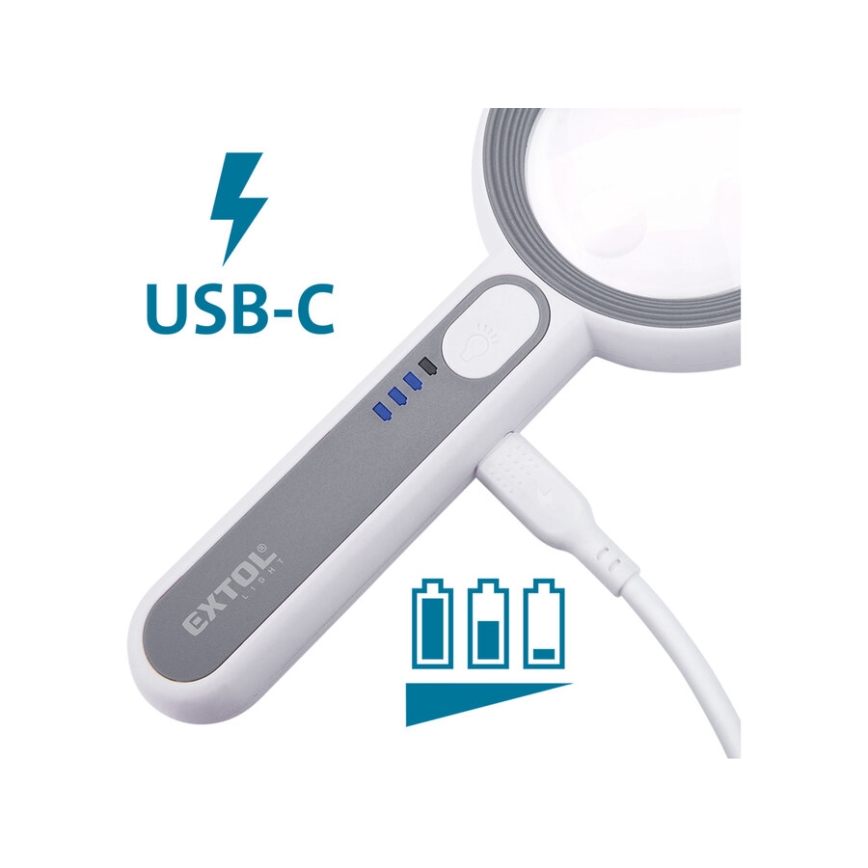 Extol - LED Stmívatelná nabíjecí lupa s osvětlením LED/650 mAh bílá/šedá