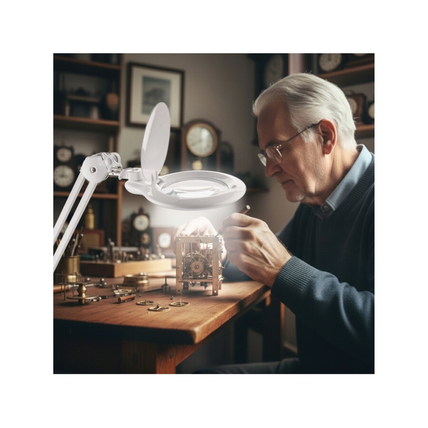 Extol - LED Stmívatelná stolní lampa s lupou LED/10W/230V bílá