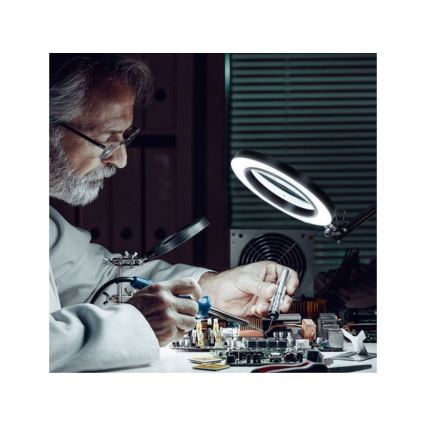 Extol - LED Stmívatelná stolní lampa s lupou LED/8W/5V 2900/4500/7500K černá
