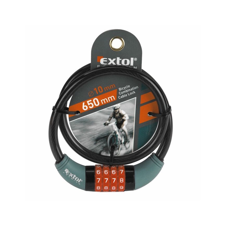 Extol Premium - Zámek na kolo s lankem 10x650 mm a čtyřmístným kódem