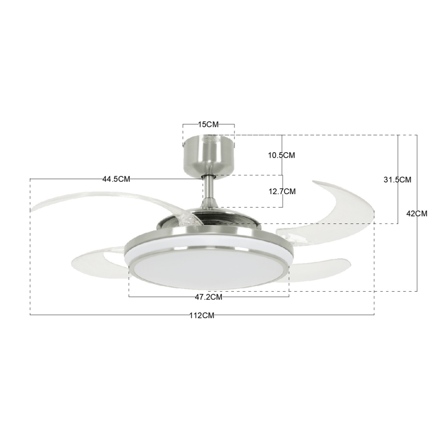 FANAWAY 211036 - LED Stropní ventilátor EVO1 LED/40W/230V matný chrom pr. 112 cm + dálkové ovládání