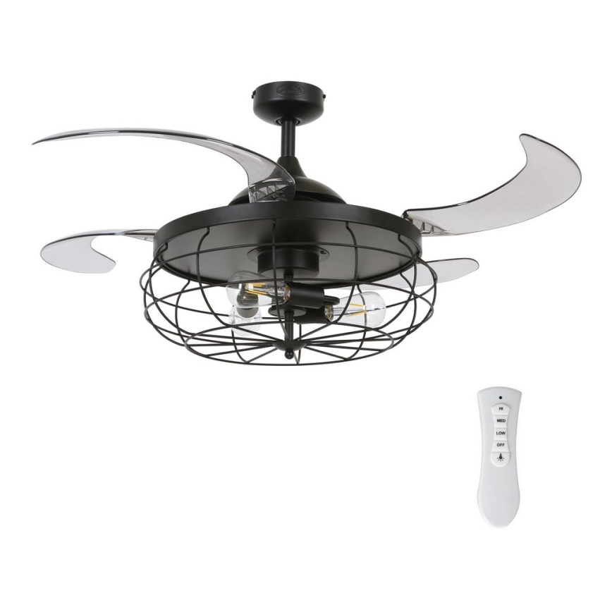 FANAWAY 212920 - LED Stropní ventilátor INDUSTRI 3xE27/4W/230V černá pr. 121 cm + dálkové ovládání