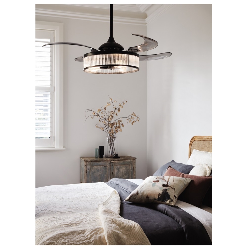 FANAWAY 212928 - LED Stropní ventilátor CORBELLE 3xE27/4W/230V černá pr. 121 cm + dálkové ovládání