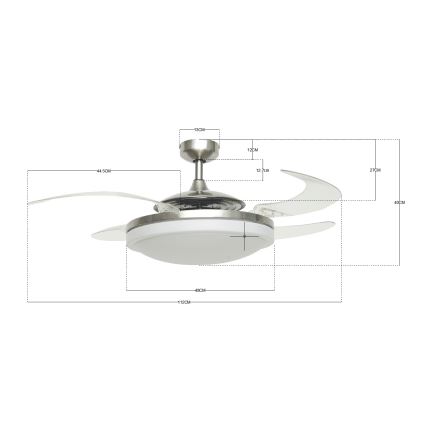 FANAWAY 212931 - Stropní ventilátor EVO2 3xE27/20W/230V matný chrom pr. 112 cm