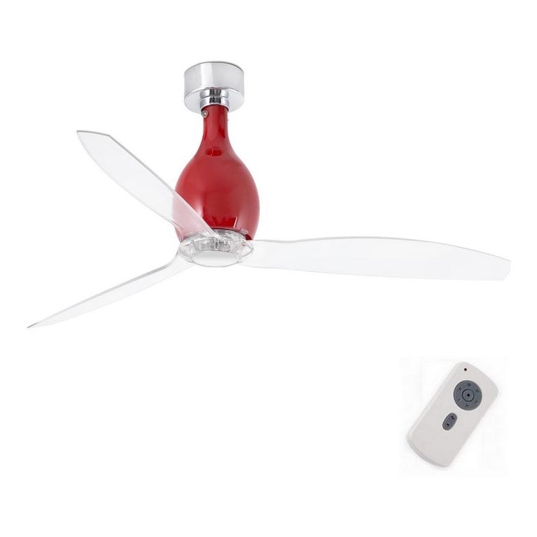 FARO 32029 - Stropní ventilátor MINI ETERFAN červená/čirá pr. 128 cm + dálkové ovládání