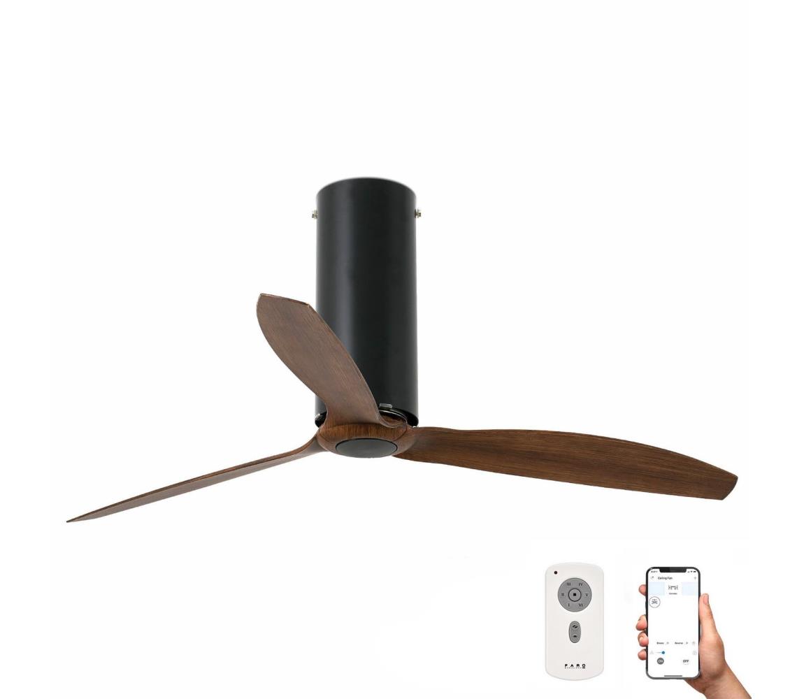 FARO Barcelona FARO 32037WP - Stropní ventilátor TUBE FAN Wi-Fi černá/hnědá + dálkové ovládání FA32037WP