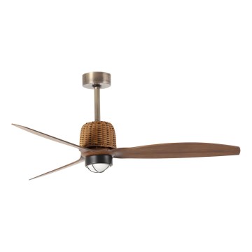 FARO 33436WT1N - LED Stmívatelný stropní ventilátor WEAVER M LED/16W/230V pr. 128 cm hnědá/mosaz Wi-Fi Tuya + dálkové ovládání
