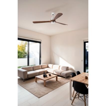 FARO 33463DC - LED Stropní ventilátor LANTAU LED/12W/230V dřevo/matný chrom pr. 168 cm + dálkové ovládání