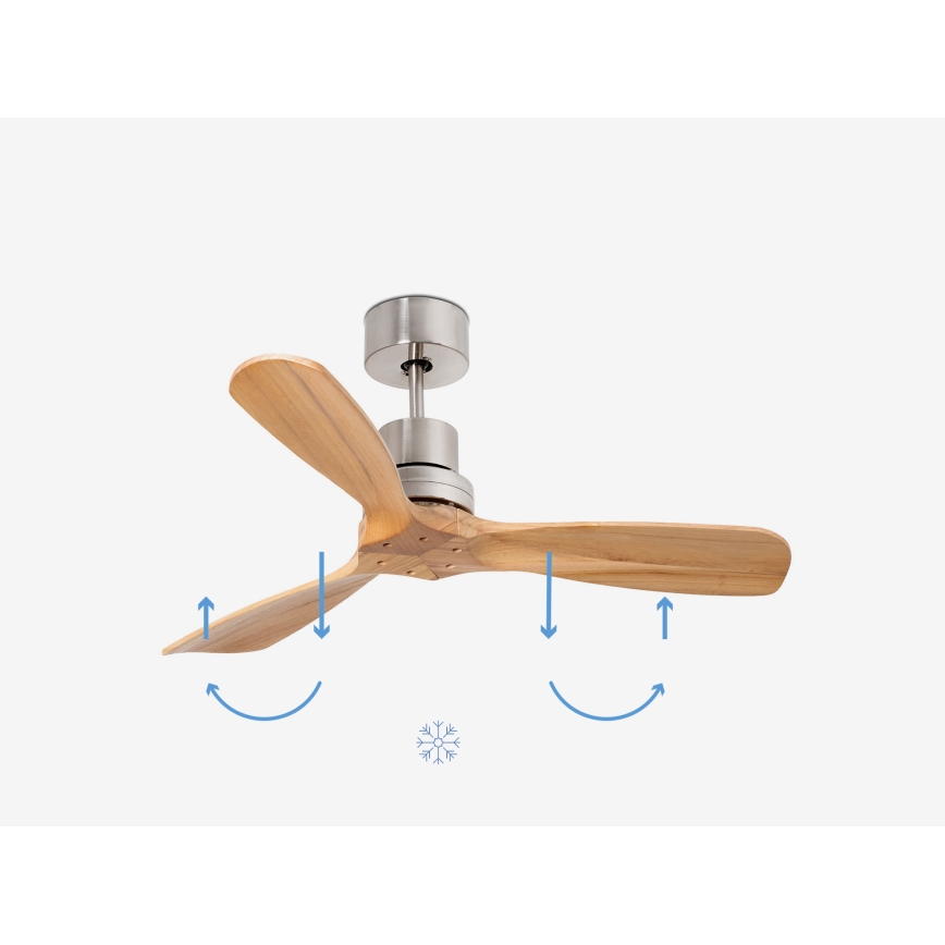 FARO 33509DC - Stropní ventilátor MINI LANTAU matný chrom/dřevo pr. 107 cm + dálkové ovládání