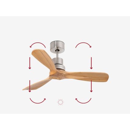 FARO 33509DC - Stropní ventilátor MINI LANTAU matný chrom/dřevo pr. 107 cm + dálkové ovládání