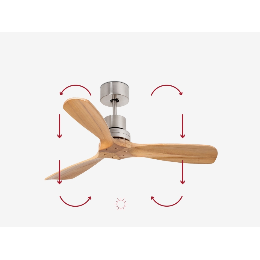 FARO 33509DC - Stropní ventilátor MINI LANTAU matný chrom/dřevo pr. 107 cm + dálkové ovládání