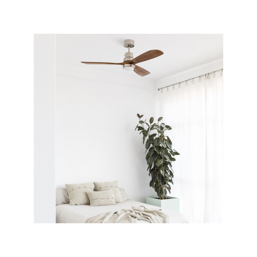 FARO 33518DC - LED Stropní ventilátor LANTAU LED/15W/230V matný chrom/dřevo + dálkové ovládání