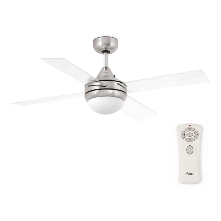 FARO 33696 - Stropní ventilátor MINI ICARIA 2xE14/8W/230V matný chrom/čirá + dálkové ovládání