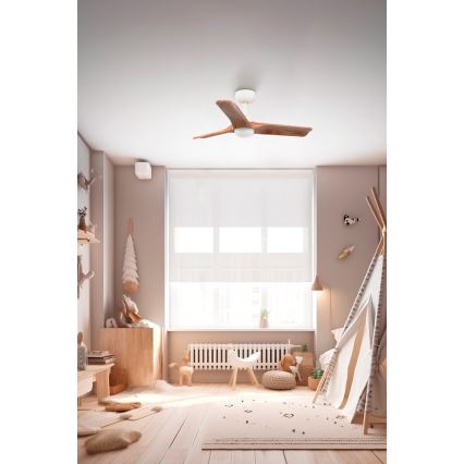 FARO 33805-1TW - LED Stmívatelný stropní ventilátor HEYWOOD S LED/10W/230V 2700/4000/6000K dřevo/bílá pr. 90 cm + dálkové ovládání