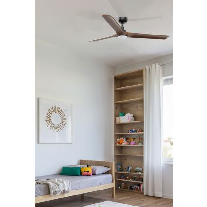 FARO 33809WT1S - LED Stmívatelný stropní ventilátor HEYWOOD L LED/10W/230V 2700/3000/4000K pr. 132 cm dřevo/černá Wi-Fi Tuya + dálkové ovládání
