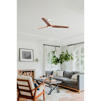 FARO 33810-1TW - LED Stmívatelný stropní ventilátor HEYWOOD L LED/10W/230V 2700/3000/4000K dřevo/bílá pr. 132 cm + dálkové ovládání