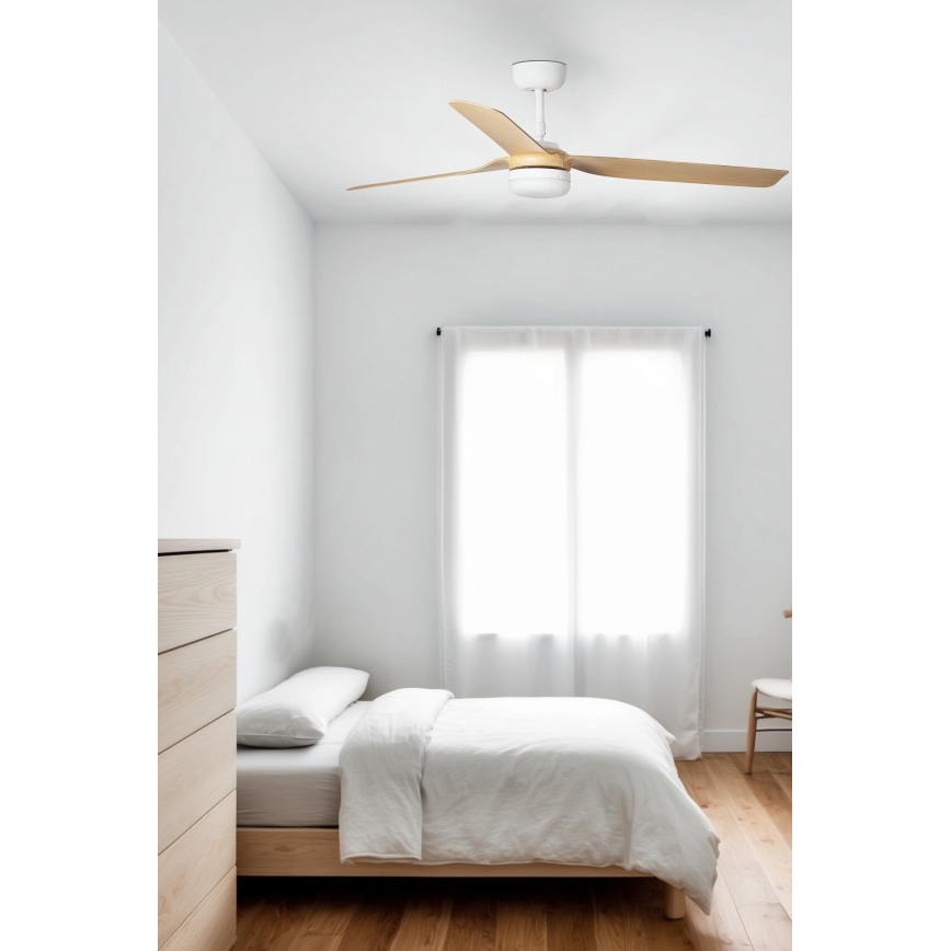 FARO 33816WT-20 - LED Stmívatelný stropní ventilátor PUNT M LED/18W/230V hnědá/bílá pr. 132 cm Wi-Fi Tuya + dálkové ovládání