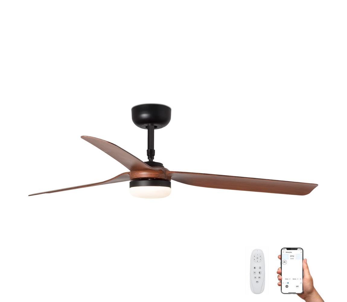 FARO Barcelona FARO 33817WP-21- LED Stropní ventilátor PUNT LED/24W/230V Wi-Fi dřevo/černá + DO FA33817WP-21