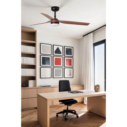 FARO 33817WT-21 - LED Stmívatelný stropní ventilátor PUNT M LED/18W/230V hnědá/černá pr. 132 cm Wi-Fi Tuya + dálkové ovládání