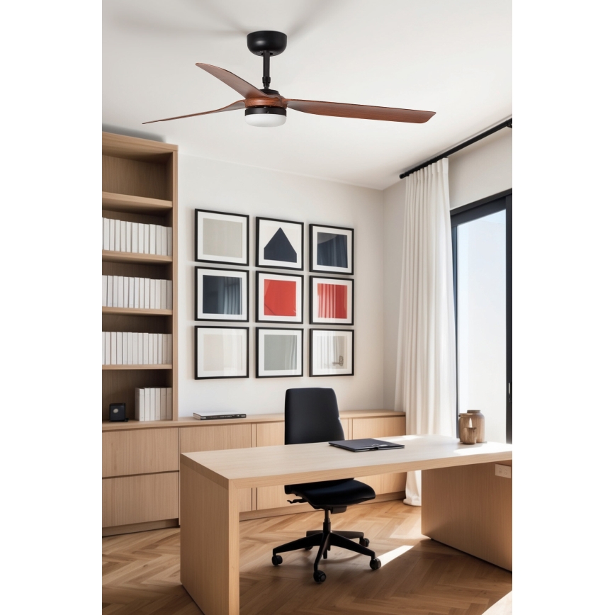 FARO 33817WT-21 - LED Stmívatelný stropní ventilátor PUNT M LED/18W/230V hnědá/černá pr. 132 cm Wi-Fi Tuya + dálkové ovládání