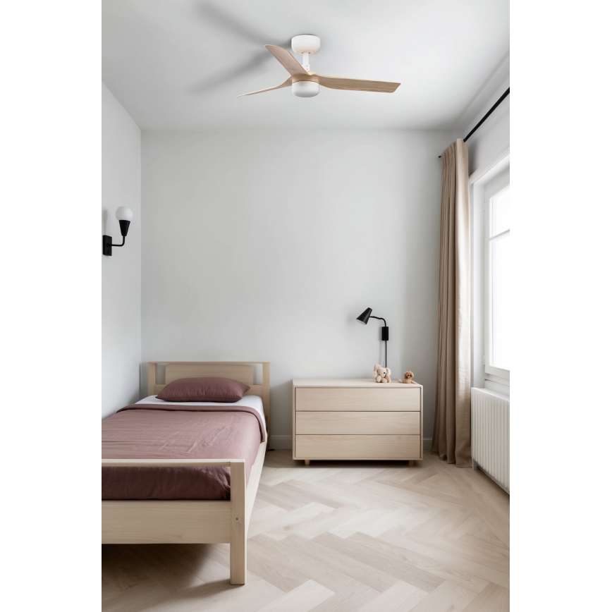 FARO 33821-1TW - LED Stmívatelný stropní ventilátor MINI PUNT S LED/10W 2700/4000/6000K dřevo/bílá pr. 90 cm + dálkové ovládání