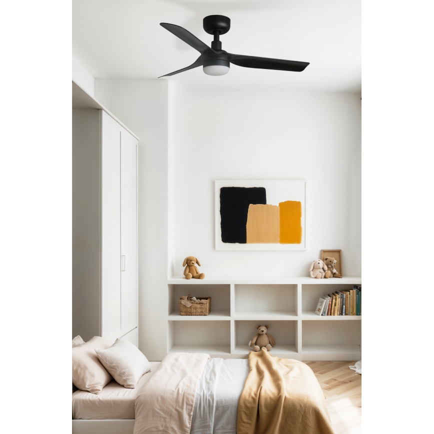 FARO 33822WT-1TW - LED Stmívatelný stropní ventilátor MINI PUNT S LED/10W/230V 2700/4000/6000K černá pr. 90 cm Wi-Fi Tuya + dálkové ovládání