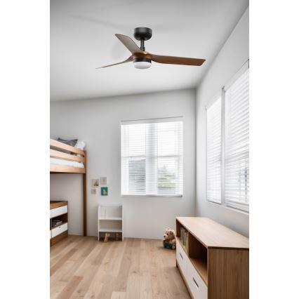 FARO 33823WT-1TW - LED Stmívatelný stropní ventilátor MINI PUNT S LED/10W/230V 2700/4000/6000K hnědá/černá pr. 90 cm Wi-Fi Tuya + dálkové ovládání