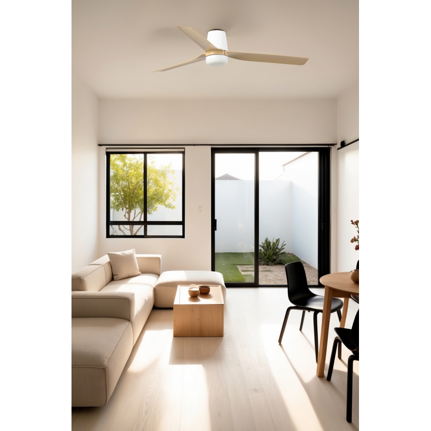 FARO 33829WT1S - LED Stmívatelný stropní ventilátor PUNT TUB M LED/18W/230V 2700/3000/4000K pr. 132 cm béžová/bílá Wi-Fi Tuya + dálkové ovládání