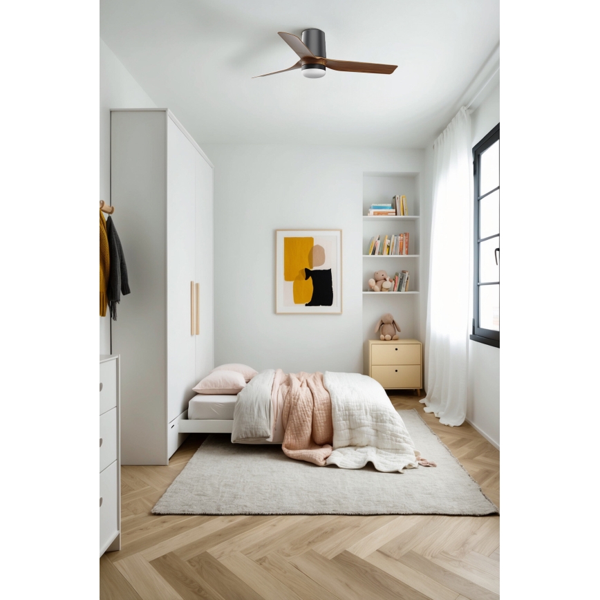 FARO 33835-1TW - LED Stmívatelný stropní ventilátor MINI PUNT TUB S LED/10W/230V 2700/3000/4000K pr. 90 cm hnědá/černá + dálkové ovládání