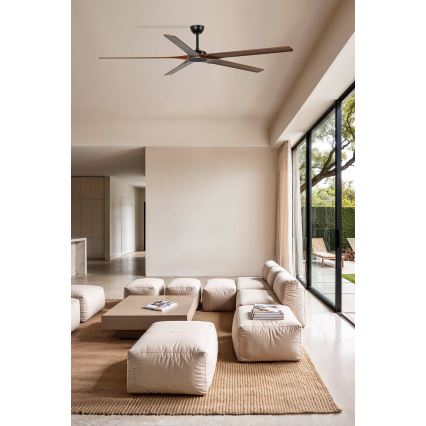 FARO 34190WT - Stropní ventilátor BIGWOOD XL borovice/černá pr. 200 cm Wi-Fi Tuya + dálkové ovládání