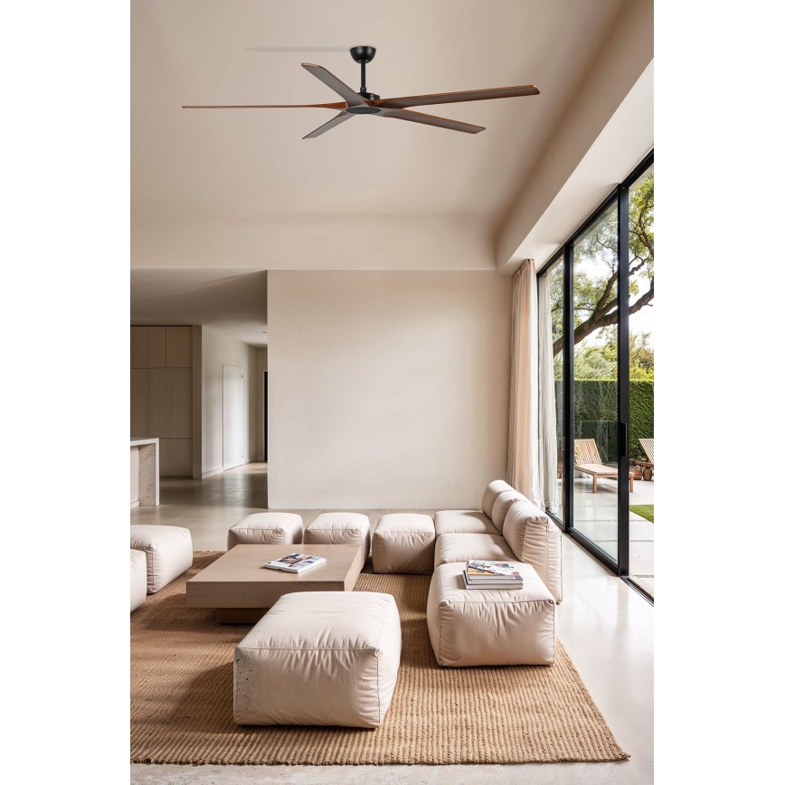 FARO 34190WT - Stropní ventilátor BIGWOOD XL borovice/černá pr. 200 cm Wi-Fi Tuya + dálkové ovládání