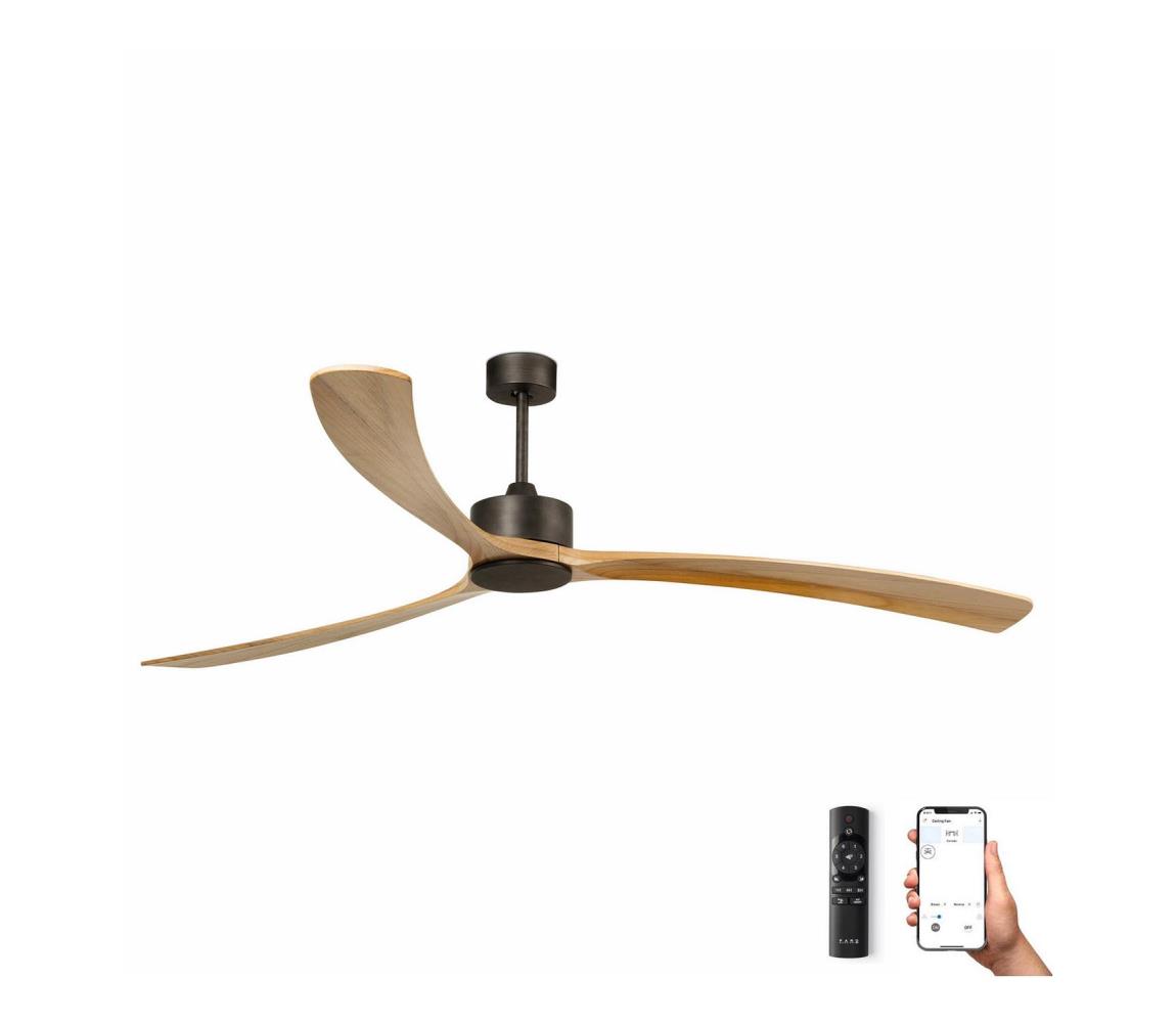 FARO Barcelona FARO 34200WPA - Stropní ventilátor KAUAI dřevo/černá Wi-Fi + dálkové ovládání FA34200WPA