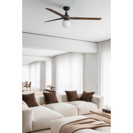FARO 34276WT-11L - Stropní ventilátor KLIM L 1xE27/15W/230V dřevo/černá pr. 150 cm Wi-Fi Tuya + dálkové ovládání