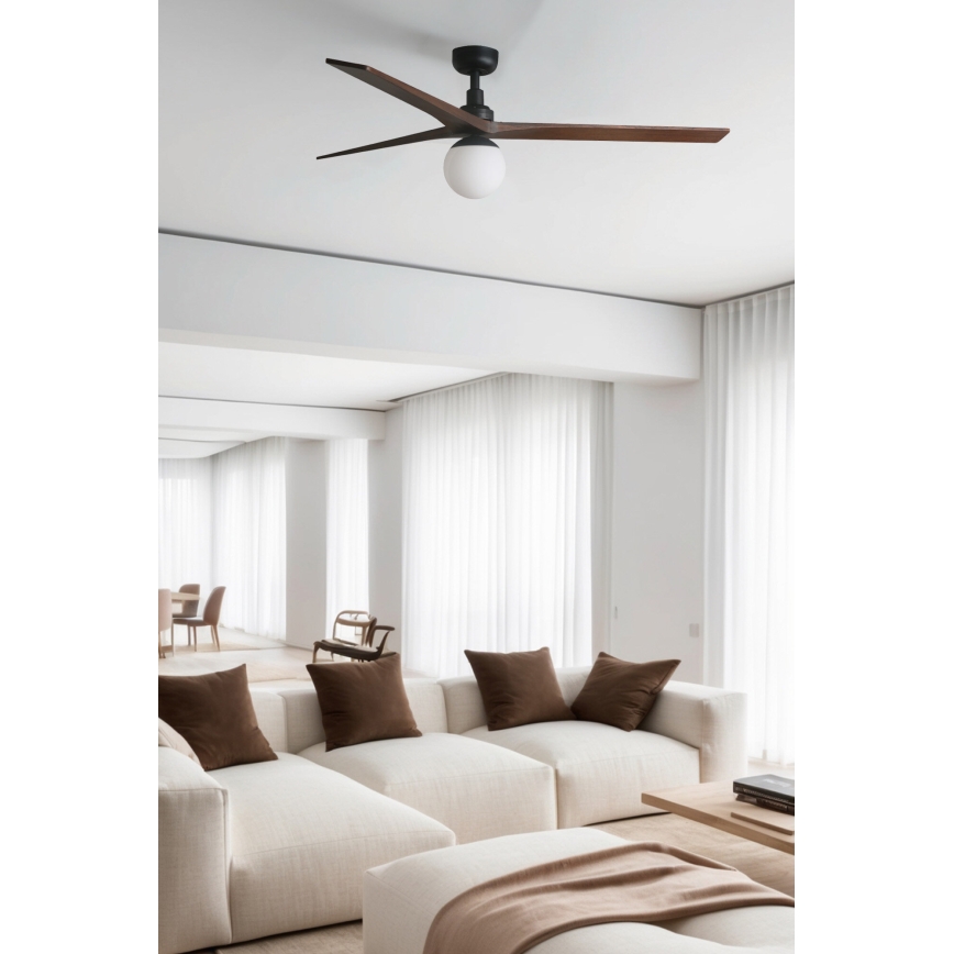 FARO 34276WT-11L - Stropní ventilátor KLIM L 1xE27/15W/230V dřevo/černá pr. 150 cm Wi-Fi Tuya + dálkové ovládání