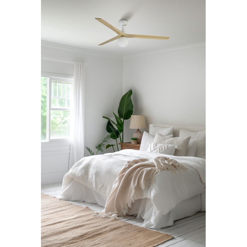 FARO 34279-11L - Stropní ventilátor KLIM L 1xE27/15W/230V dřevo/bílá pr. 150 cm + dálkové ovládání
