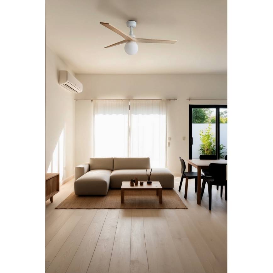 FARO 34280-11L - Stropní ventilátor KLIM M 1xE27/15W/230V dřevo/bílá pr. 125 cm + dálkové ovládání