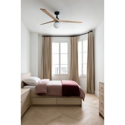 FARO 34282WT-11L - Stropní ventilátor KLIM L 1xE27/15W/230V dřevo/černá pr. 150 cm Wi-Fi Tuya + dálkové ovládání